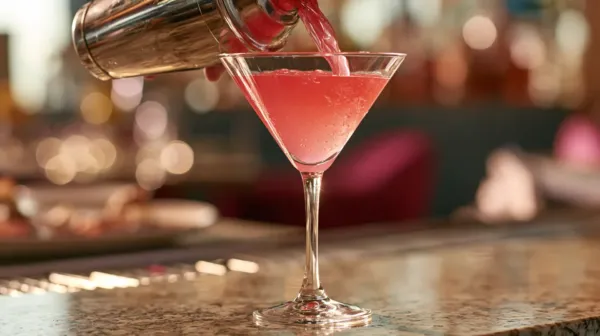 Eine Person, die einen Cosmopolitan Cocktail zubereitet