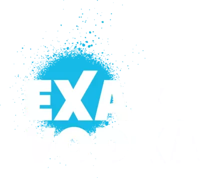 Logotip Exakt Vodke prikazan je u bijeloj boji.
