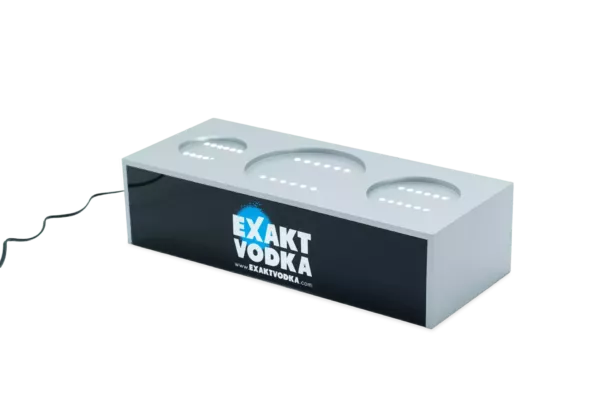 LED Flaschenständer für 3 Flaschen mit EXAKT Vodka Logo