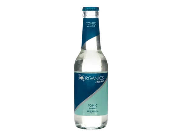 A bottle of Organics Tonic Water from Red Bull.