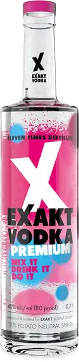 A 0.7-liter bottle of Exakt Vodka in the premium edition.