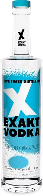 A 1 liter bottle of Exakt Vodka in the basic version.